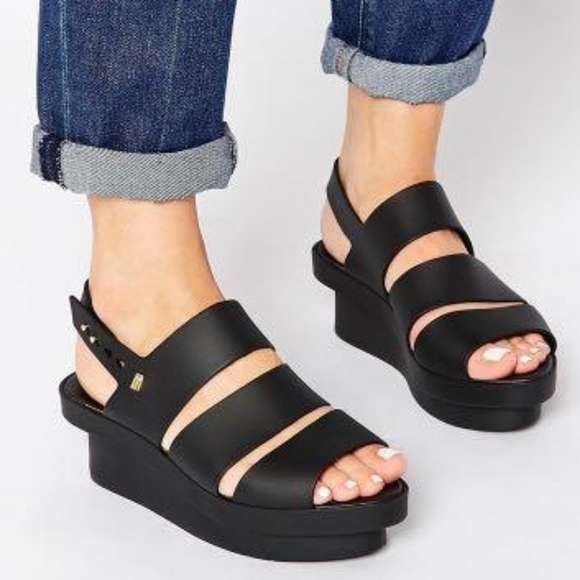 Melissa Shoes - Melissa Black Platform Slingback Sandals Womens US 10